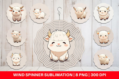 Wind Spinner Cute Highland Cow Sublimation artnoy 