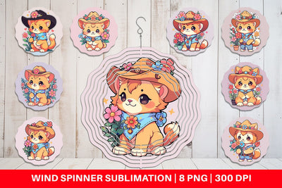 Wind Spinner Cute Lion Cowboy Flower Sublimation artnoy 