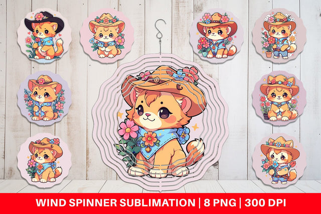 Wind Spinner Cute Lion Cowboy Flower Sublimation artnoy 