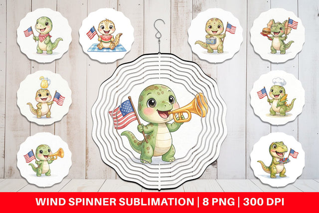 Wind Spinner Cute Picnic BBQ Dino Watercolor Sublimation artnoy 