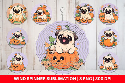 Wind Spinner Cute Pug Dog Pumpkin Sublimation artnoy 