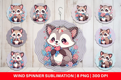 Wind Spinner Cute Raccoon with Flower Sublimation artnoy 