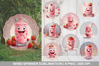 Wind Spinner Cute Strawberry Milkshake Sublimation artnoy 