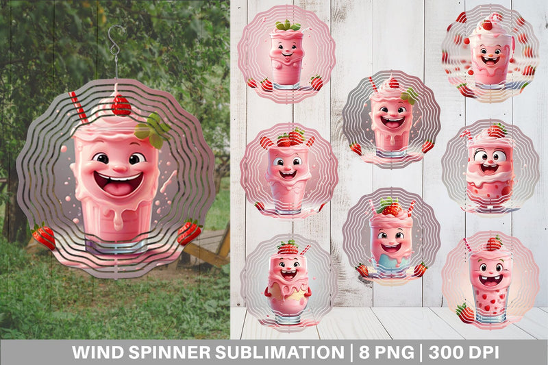 Wind Spinner Cute Strawberry Milkshake Sublimation artnoy 