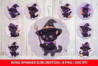 Wind Spinner Cute Witchy Cat Halloween Sublimation artnoy 