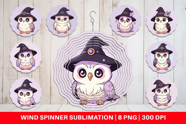 Wind Spinner Cute Witchy Owl Halloween Sublimation artnoy 