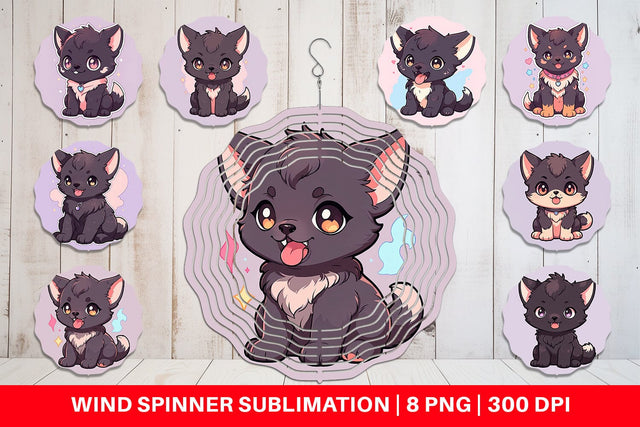 Wind Spinner Cute Wolf Halloween Sublimation artnoy 