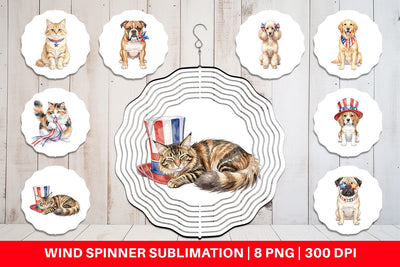 Wind Spinner Cutesy Patriotic Dogs and Cats Sublimation artnoy 