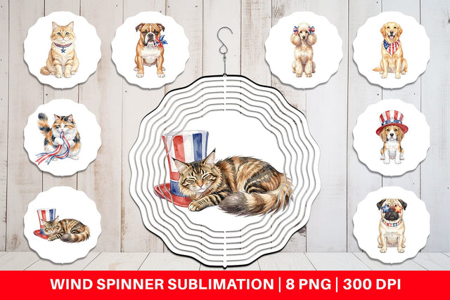 Wind Spinner Cutesy Patriotic Dogs and Cats Sublimation artnoy 