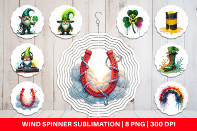 Wind Spinner Cyber-Shamrock Neon Punk St. Patrick's Watercolor Sublimation artnoy 