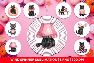 Wind Spinner Cynical Black Cat Pink Retro Watercolor Sublimation artnoy 