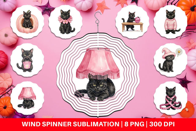 Wind Spinner Cynical Black Cat Pink Retro Watercolor Sublimation artnoy 