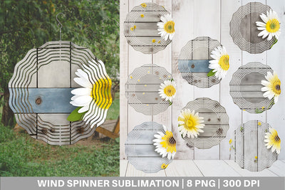 Wind Spinner Daisy Flower and Wood Sublimation artnoy 