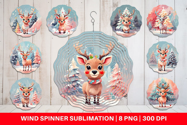 Wind Spinner Deer Christmas Painting Sublimation artnoy 