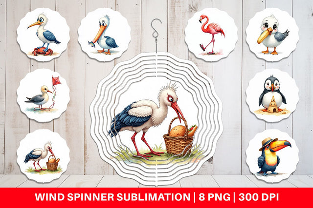 Wind Spinner Derpy Beach Birds Sublimation artnoy 