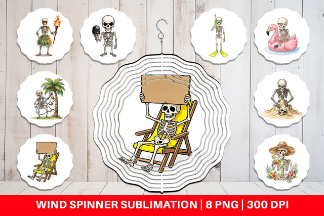 Wind Spinner Disgruntled Summer Skeleton Watercolor Sublimation artnoy 