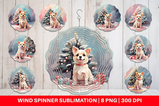 Wind Spinner Dog Christmas Painting Sublimation artnoy 