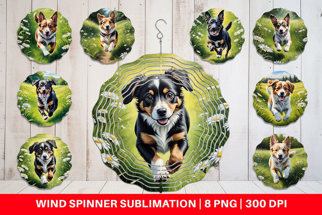 Wind Spinner Dog Running in Meadow Sublimation artnoy 