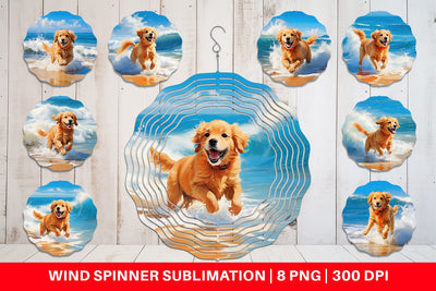 Wind Spinner Dog Running on the Beach Sublimation artnoy 