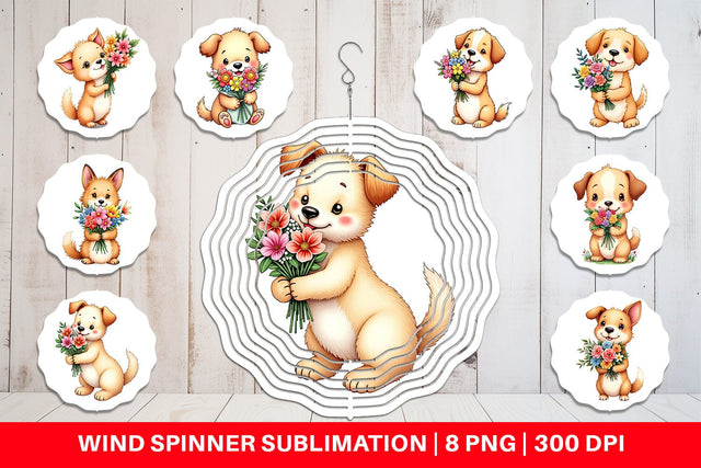 Wind Spinner Dog Spring Bouquet Sublimation artnoy 