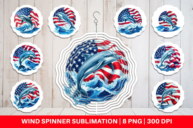 Wind Spinner Dolphin 4th of July Sublimation artnoy 
