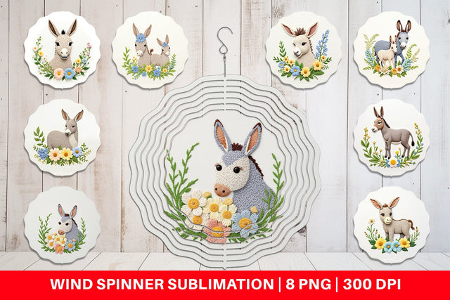 Wind Spinner Donkey Embroidery Sublimation artnoy 