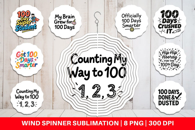 Wind Spinner Doodle Marker 100 Days of School Sublimation artnoy 