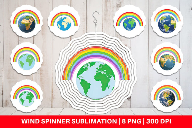 Wind Spinner Earth with a Rainbow Sublimation artnoy 