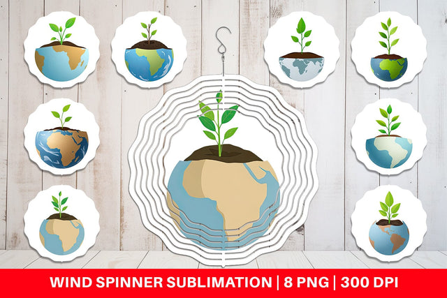 Wind Spinner Earth with a Seedling Sublimation artnoy 