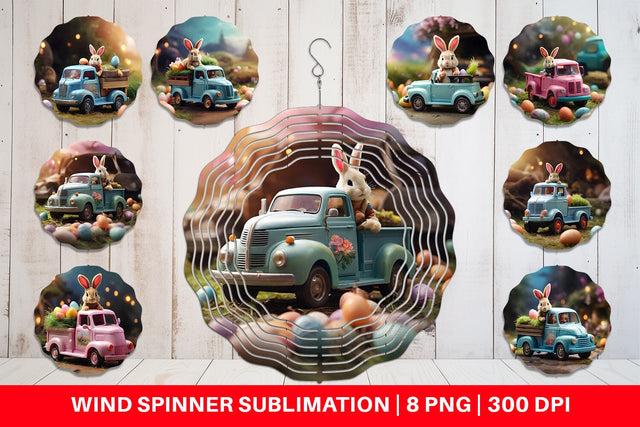 Wind Spinner Easter Truck With Bunny Sublimation artnoy 