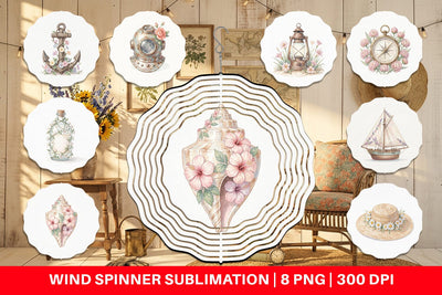 Wind Spinner Elegant Coastal Summer Watercolor Sublimation artnoy 