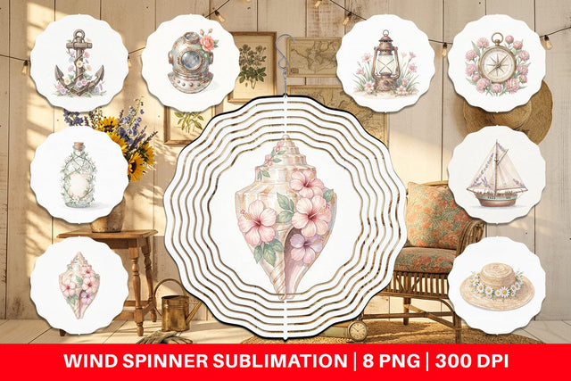 Wind Spinner Elegant Coastal Summer Watercolor Sublimation artnoy 