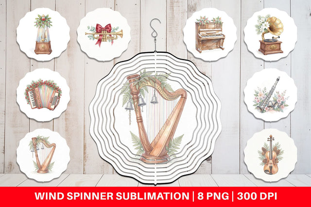 Wind Spinner Elegant Musical Holiday Watercolor Sublimation artnoy 