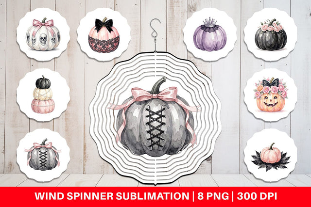 Wind Spinner Elegant Soft Goth Pumpkin Watercolor Sublimation artnoy 