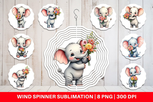 Wind Spinner Elephant Spring Bouquet Sublimation artnoy 