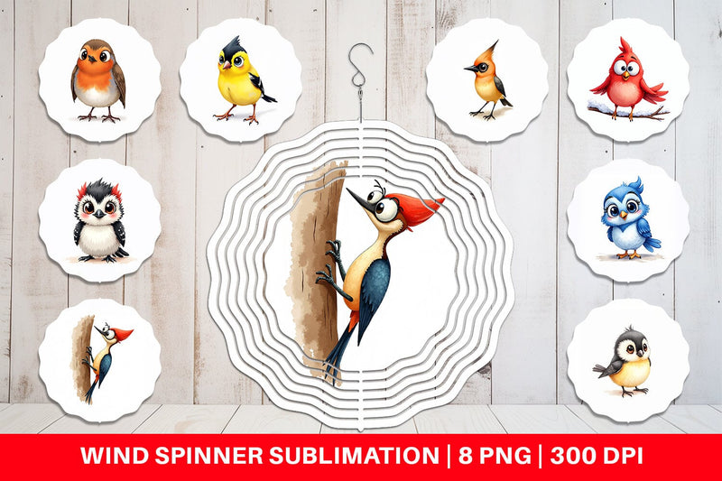 Wind Spinner Enchanted Winter Birds Watercolor Sublimation artnoy 