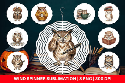 Wind Spinner Exhausted Owl Dark Academia Watercolor Sublimation artnoy 