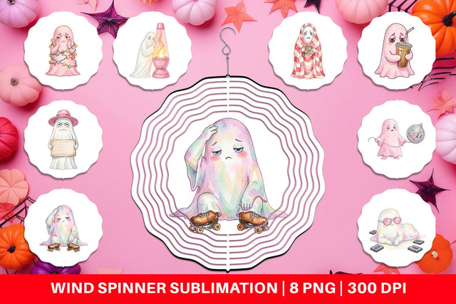 Wind Spinner Exhausted Retro Ghost Pink Watercolor Sublimation artnoy 