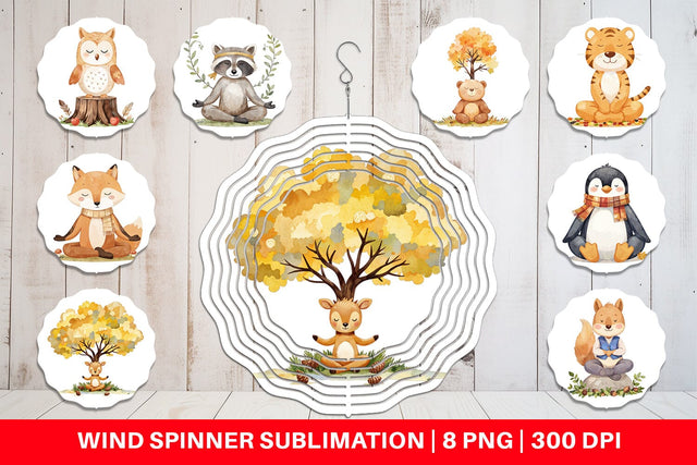 Wind Spinner Fall Meditating Animals Sublimation artnoy 