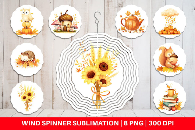Wind Spinner Fall Watercolor Set Sublimation artnoy 
