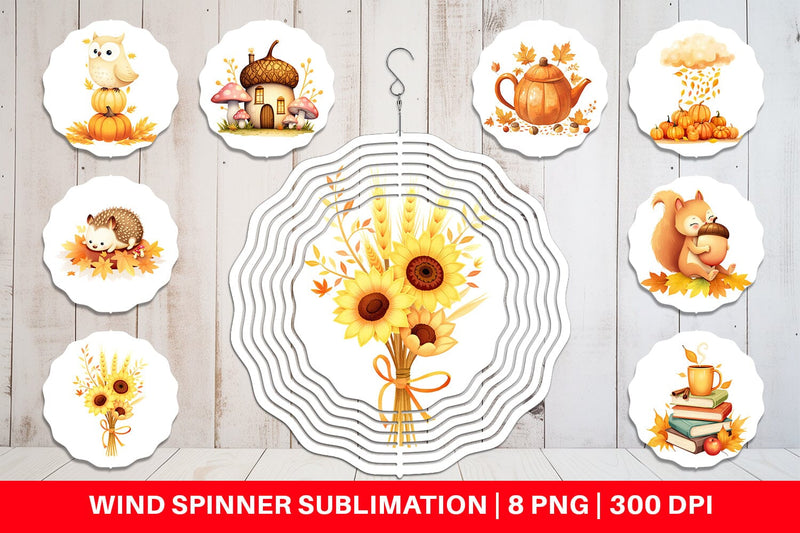 Wind Spinner Fall Watercolor Set Sublimation artnoy 
