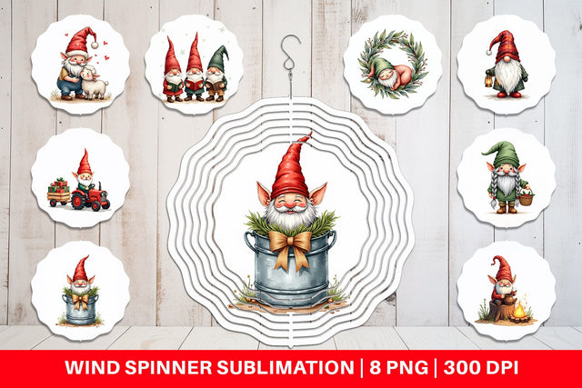 Wind Spinner Farmhouse Christmas Gnomes Watercolor Sublimation artnoy 