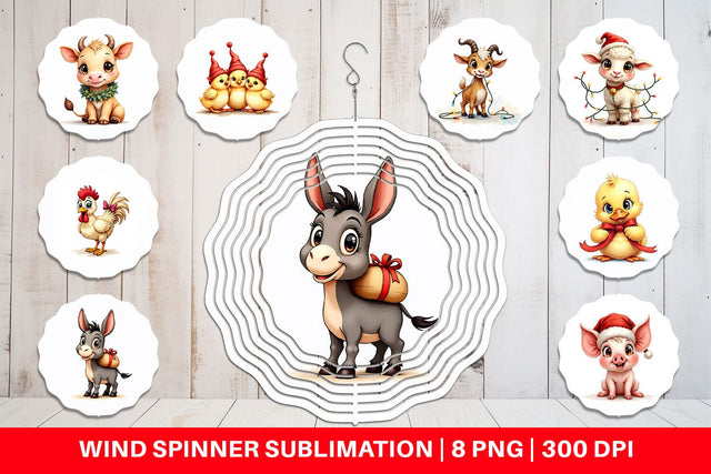 Wind Spinner Festive Farmhouse Friends Vintage Christmas Sublimation artnoy 