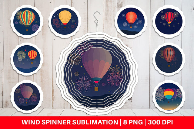 Wind Spinner Fireworks Hot Air Balloon Sublimation artnoy 