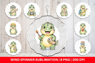 Wind Spinner First Day School Dino Watercolor Sublimation artnoy 