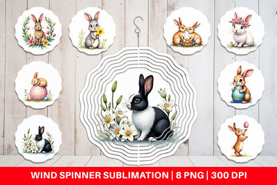 Wind Spinner Floral Easter Bunny Sublimation artnoy 