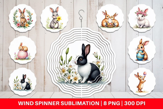 Wind Spinner Floral Easter Bunny Sublimation artnoy 