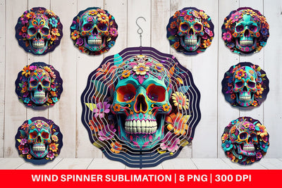 Wind Spinner Floral Skull Sublimation artnoy 