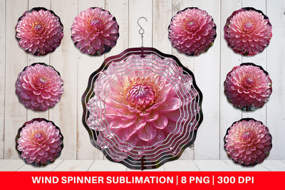 Wind Spinner Flower Pink Dahlia Glitter Sublimation artnoy 