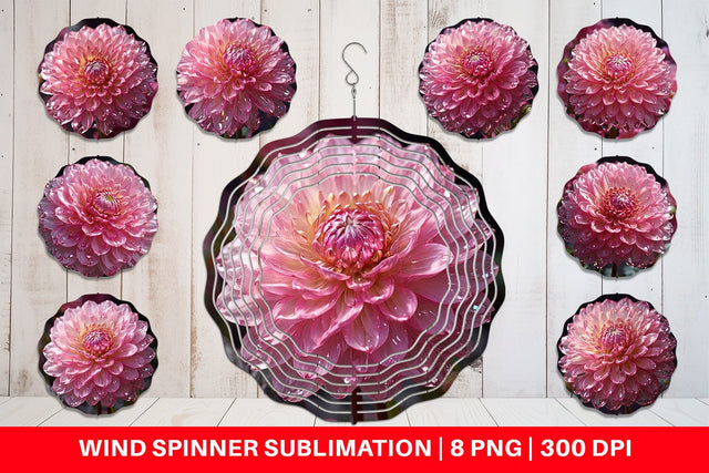 Wind Spinner Flower Pink Dahlia Glitter Sublimation artnoy 